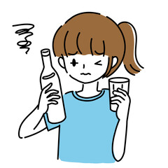 飲み物を飲んでまずい表情をする女性のイラスト