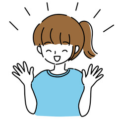Obraz premium 手を上げて喜ぶ女性のイラスト