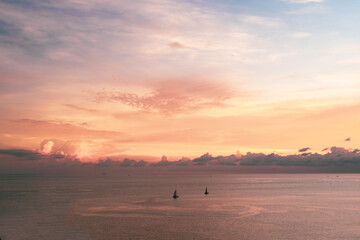 Fototapeta na wymiar High angle view of sea view with sunset sky.