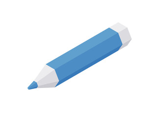 Sharpened pencil isometric illustration. Blue wooden tool for drawing and notes on paper.
