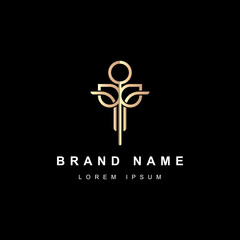 Luxurious abstract human or plant logo with a golden color