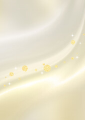 サテン光沢の曲線　キラキラと金色のラメのドット　背景素材（シャンパンゴールド）縦