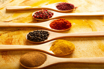 Various spices in the spoon.