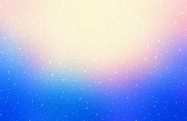 Fantastic winter sky decorated light snow. Yellow pink blue gradient formless blur background.