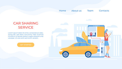 Fototapeta na wymiar Car sharing concept. Mobile application. Vector illustration. 