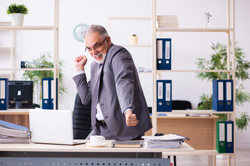 Old male employee working in the office