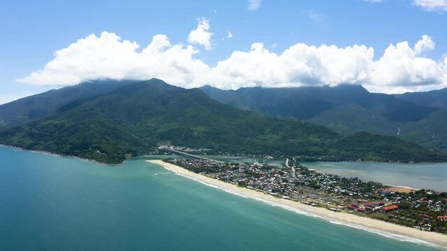 Aerial view of Lang Co bay and beach, Hai Van pass, Lap An lagoon, Hue, Vietnam. Travel and landscape concpet.