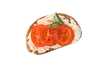 Toast with tomato isolated on white background