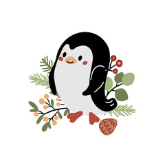 Funny penguin in cartoon style