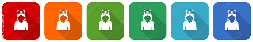 Poster doctor icon set, flat design vector illustration in 6 colors options for webdesign and mobile applic