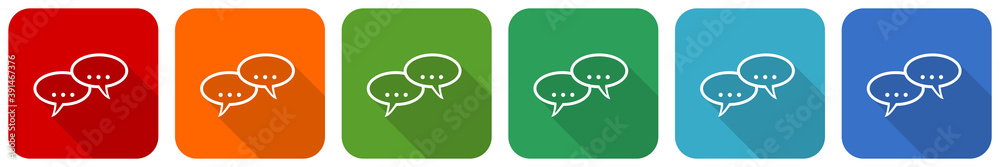 Aufkleber Forum icon set, flat design vector illustration in 6 colors options for webdesign and mobile applications