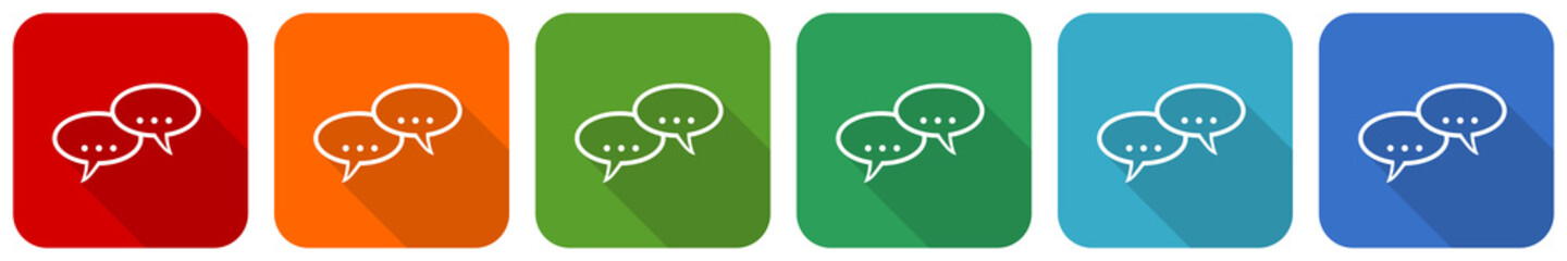 Forum icon set, flat design vector illustration in 6 colors options for webdesign and mobile applications