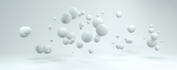 3d flying white balls on a white background