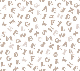 seamless pattern with letters of the english alphabet in beige shades on a white background for childish surface design in scandi style