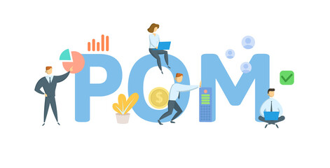 POM, Peace of Mind. Concept with keywords, people and icons. Flat vector illustration. Isolated on white background.
