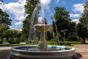 Tver, Tver region. Bright summer day in the city garden. Picturesque clouds