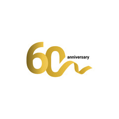 60 Years Anniversary Celebration Gold Ribbon Vector Template Design Illustration