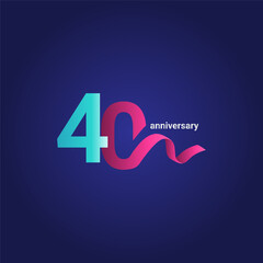 40 Years Anniversary Celebration Purple Ribbon Vector Template Design Illustration