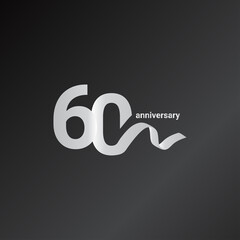 60 Years Anniversary Celebration White Ribbon Vector Template Design Illustration