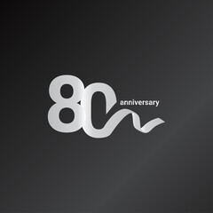 80 Years Anniversary Celebration White Ribbon Vector Template Design Illustration