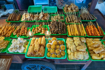 various angkringan indonesian food satay on a tray