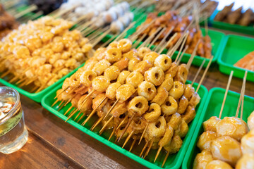 various angkringan indonesian food satay on a tray