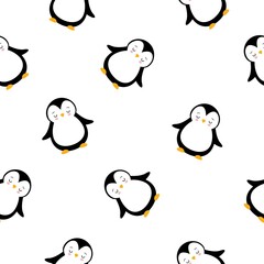 Cute Penguin Cartoon Seamless Pattern on White Background Kawaii style