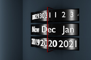 3D illustration black stripe calendar with 12 months, 31 days and 2021 year on white  background. Modern calendar  month .