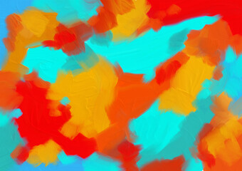 Background. Abstract oil painting on canvas. Bright large strokes of orange and blue. Design of your banner or screen saver for networks.
