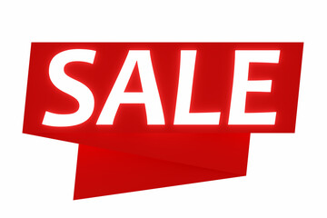3d illustration design of a banner on a red ribbon for mega big sales with the inscription sale. Red tag templates with special offers for purchase on white background