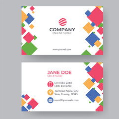 Business Or Visiting Card Design Set With Colorful Square Elements.