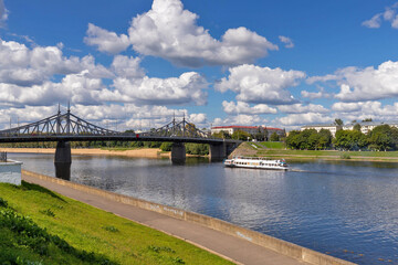 Fototapeta na wymiar Tver. Tver region. Walk along the Volga. Views of the old Volga bridge