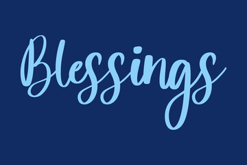 Blessings Handwritten Font Cyan Color Text On Navy Blue Background