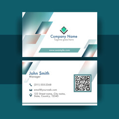 Modern Business Or Visiting Card With Double-Sided Presentation On Dark Teal Background.