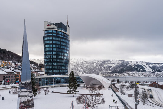 The Scandic Narvik Hotel in Narvik, Norway on overcast winter day on march, 9th in 2017