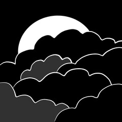 black and white ink clouds and moon