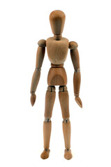 Mannequin en bois en gros plan sur fond blanc