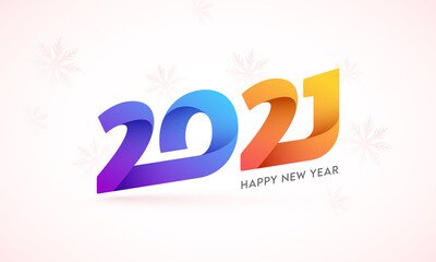 Gradient Paper Cut 2021 Number On White Snowflakes Background For Happy New Year.