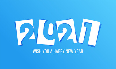 Paper Cut 2021 Number On Blue Background For Happy New Year Celebration.