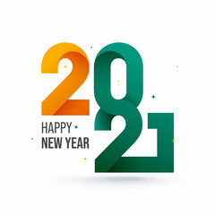 Paper Cut 2021 Number In Green And Orange Color On White Background For Happy New Year.