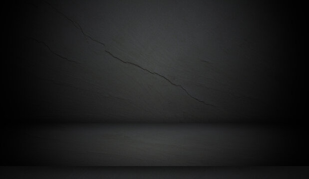 Empty dark slate wall texture background with gradient studio spotlight for display products