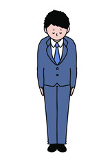 グレーのスーツ　お辞儀をする男性