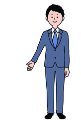 グレーのスーツ　案内する男性