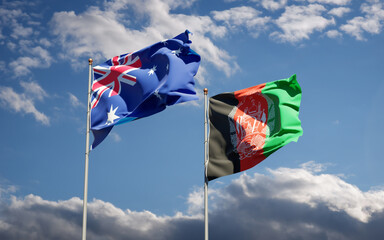 Beautiful national state flags of Afghanistan and Australia together at the sky background. 3D artwork concept.