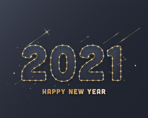 2021 Number Made By Lighting Garland On Grey Background For Happy New Year Celebration.