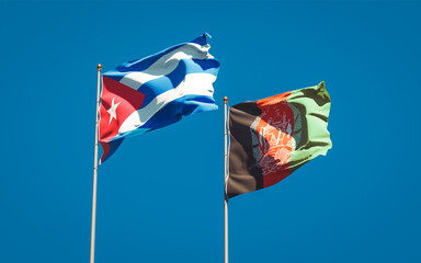 Beautiful national state flags of Afghanistan and Cuba together at the sky background. 3D artwork concept.