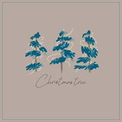 Modern Christmas tree. Christmas tree. Winter print. Pine trees in the snow. Festive season. Christmas garland. Vector greeting card for the new year.