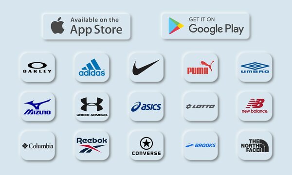 Vector illustration of 3D buttons of popular sports application systems. For editorial use.