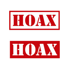 Hoax stamp icon. Vintage seal sign. Red sticker label sign. Isolated on white background. Vector illustration image.