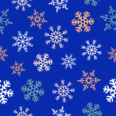 Fototapeta na wymiar Snowflake seamless vector pattern. Layered winter season ornate star background. Winter elements and symbol for holidays card, print, events, wrapping paper and textile